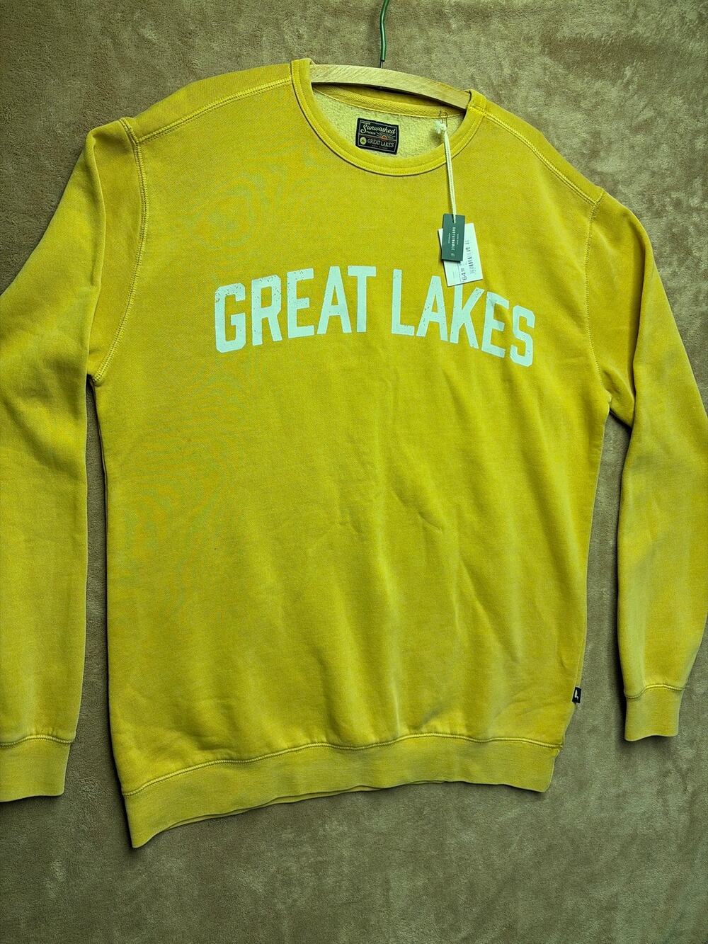 Great Lakes Clothing Co Sunwashed Fleece Crewneck Sweatshirt Yellow Men's XL